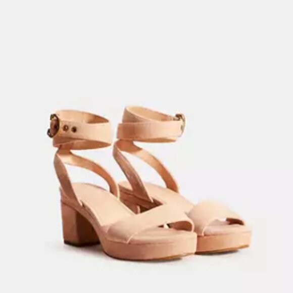 Coach Shoes - COACH Serena C-Buckle Suede Platform Sandals G4902 Beechwood Tan